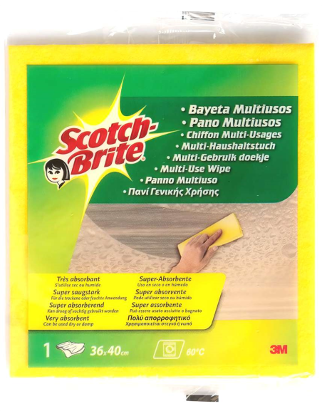  Scotch-Brite Bayeta Amarilla Multiusos, 380 mm x 400 mm, 1 unidad