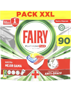  Fairy Platinum Plus All in One, Pastillas Lavavajillas, 90 Cápsulas (5 x 18), Limón, Mega Pack 90U
