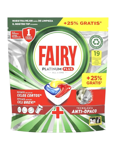  Fairy Platinum Plus Cápsulas De Lavavajillas Todo En Uno Limón, 19 Cápsulas  19U